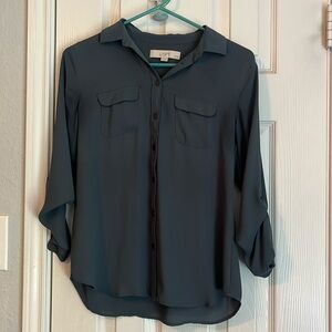 Loft green polyester lightweight button down shirt